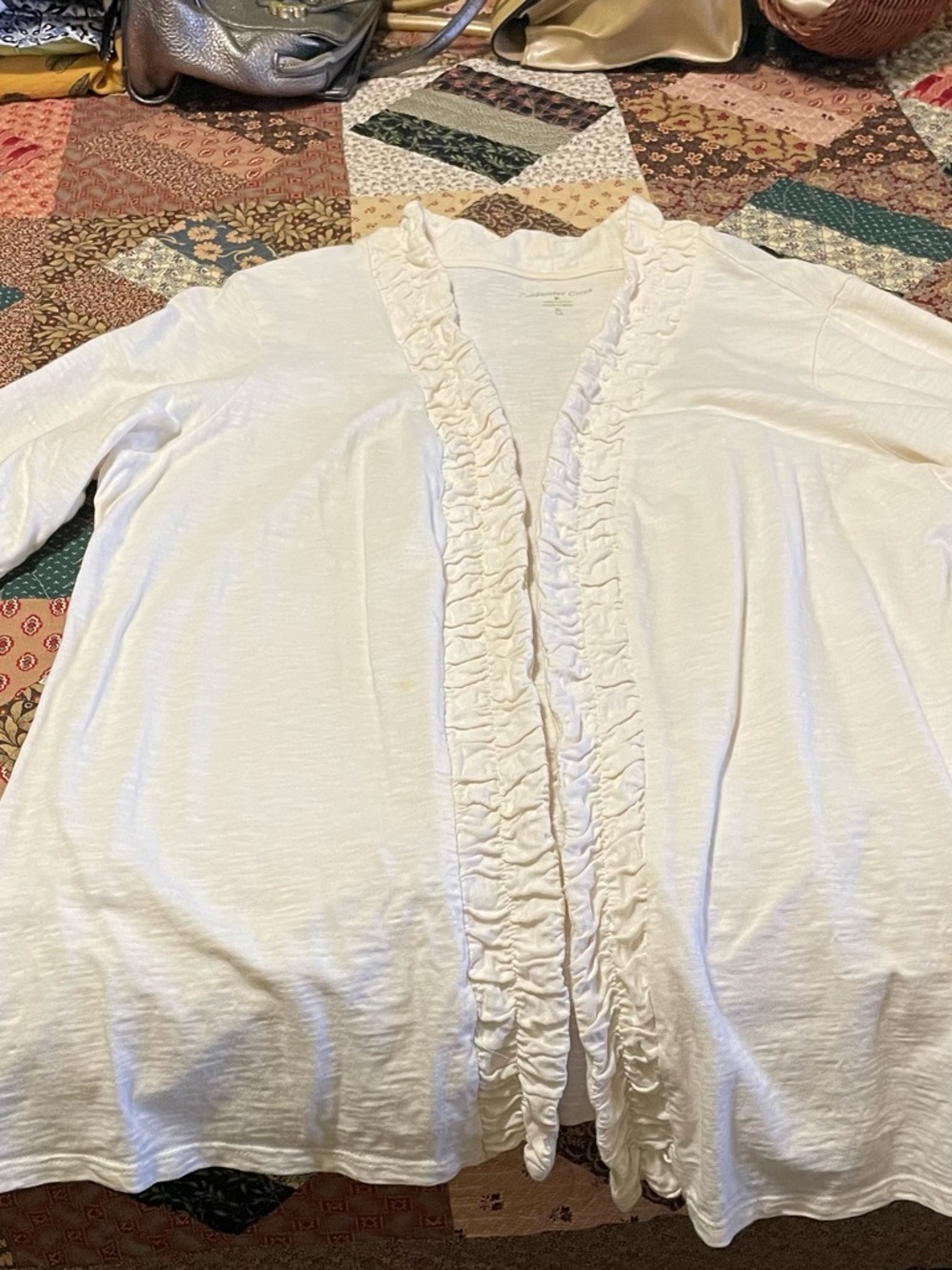Coldwater Creek White Cotton cardigan with ruffle front